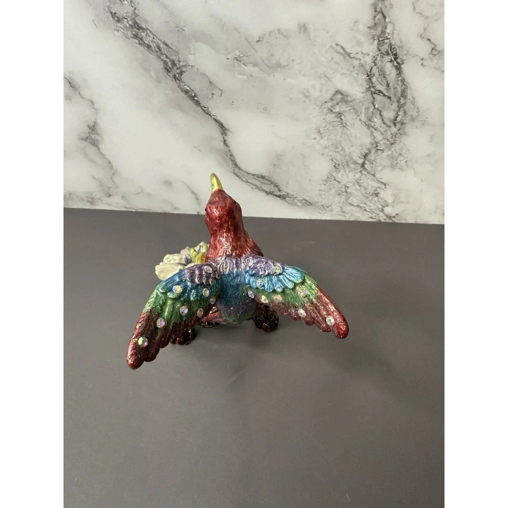 Beautiful Rare Hinged Hummingbird Shiny Jeweled Trinket Box W/Magnetic Clasp